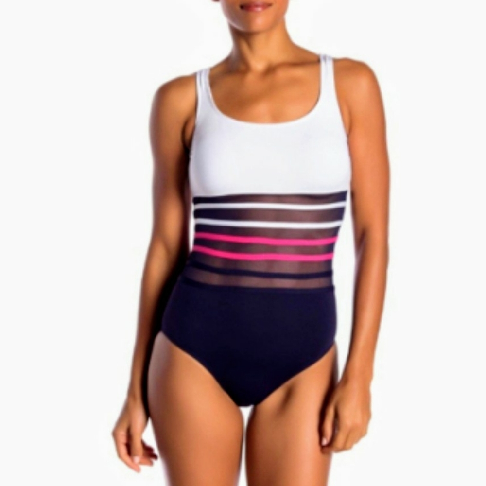 Nautica Mesh Stripe One Piece Swims XL